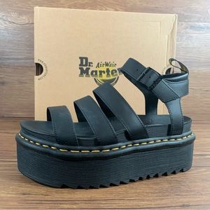 NEW Dr. Martens Blaire Quad Black Leather Platform Sandals Women’s Shoes